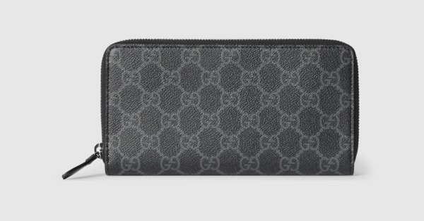 GG Emblem zip around wallet in black fabric | GUCCI® US