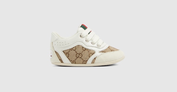Baby Gucci Re-Web sneaker in ivory leather | GUCCI® US