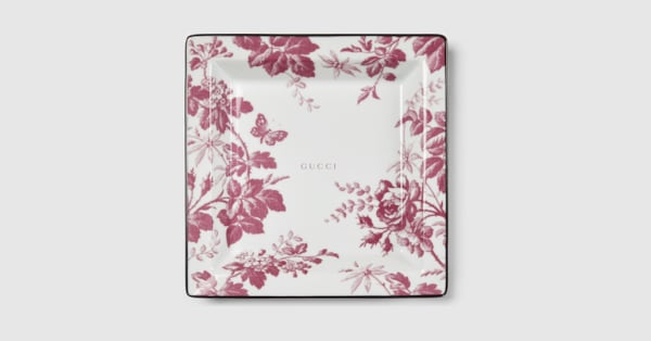 置物 GG Herbarium print large trinket tray in cherry red and white | GUCCI® US