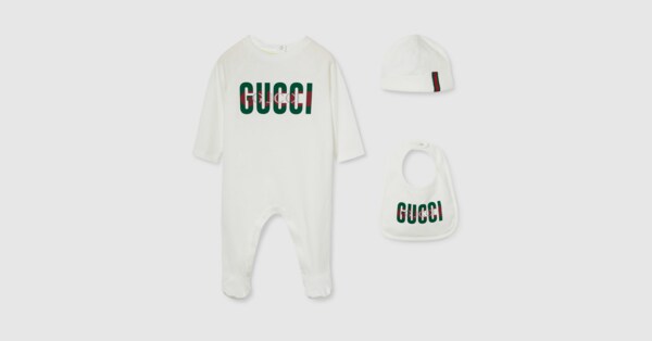 Baby printed three-piece gift set in white | GUCCI® US