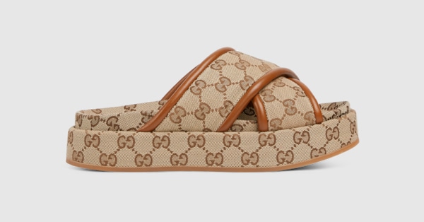 Women's GG platform sandal in beige and dark brown Original Women's GG platform sandal in beige and dark brown Original