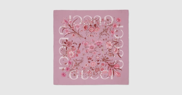 GUCCI 花柄スカーフ ピンク グッチ GUCCI スカーフ シルク 花柄 ピンク 022796 /YI6
