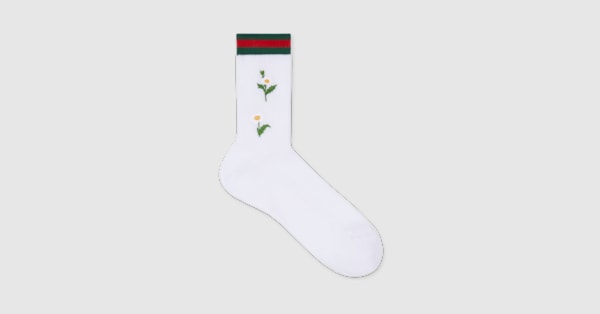 Embroidered cotton blend socks in white | GUCCI® ZA