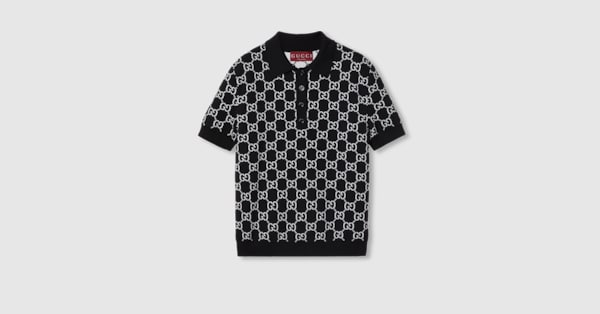 Reversible GG wool jacquard polo shirt in black and white