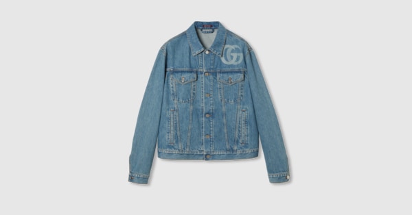 Giacca in denim con Doppia G laserata in blu | GUCCI® IT