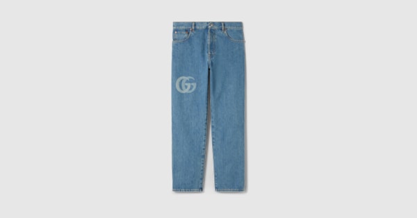 Lasered Double G denim trouser in blue | GUCCI® UK