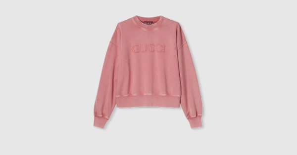 Embroidered cotton jersey sweatshirt in pink | GUCCI® US Embroidered cotton jersey sweatshirt in pink | GUCCI® US