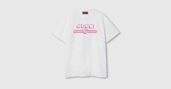 Printed cotton jersey T-shirt in white | GUCCI® US