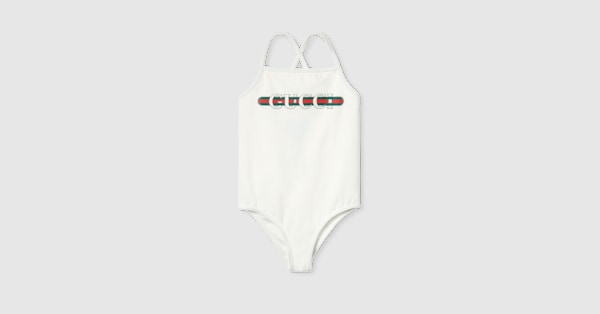 Children's printed lycra swimsuit in white | GUCCI® US