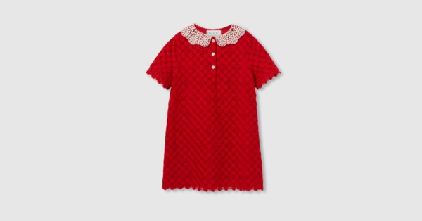 チルドレンズ〕ダブルG フローラル レース ドレスレッド | GUCCI公式
