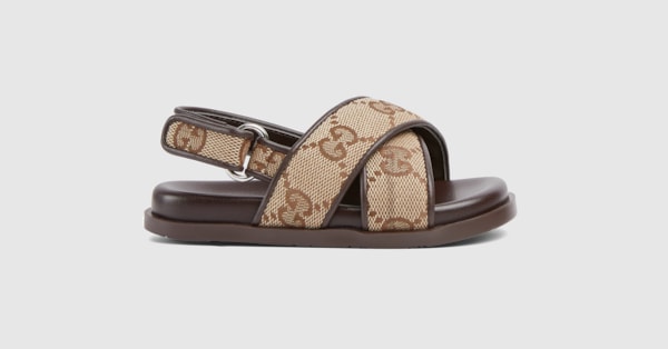 GUCCI オープントゥサンダル 36½ C ブラウン・ラベンダー Toddler GG sandal in beige and dark brown canvas | GUCCI® US