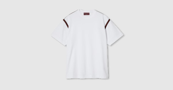 Cotton jersey T-shirt with Web in white | GUCCI® US