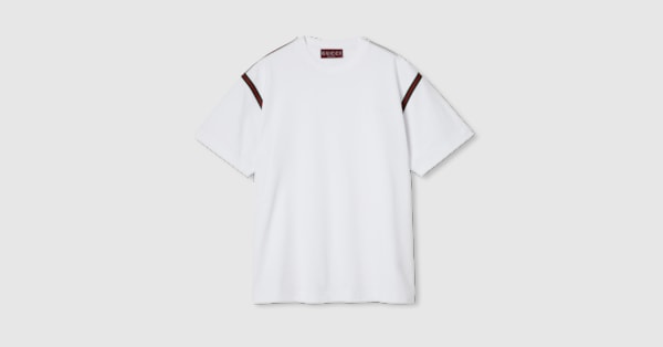 Embroidered cotton jersey T shirt in white GUCCI Canada