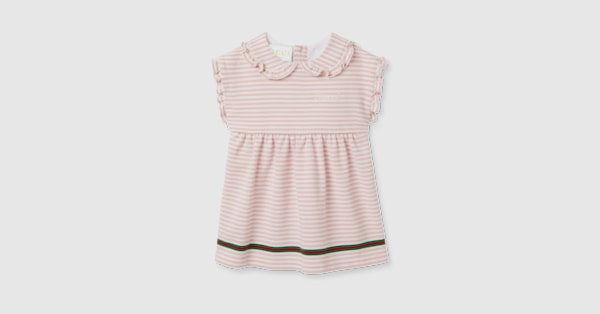 Baby embroidered cotton dress in white and pink | GUCCI® US