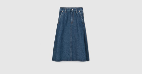 Mid-length denim skirt in dark blue | GUCCI® US Mid-length denim skirt in dark blue | GUCCI® US