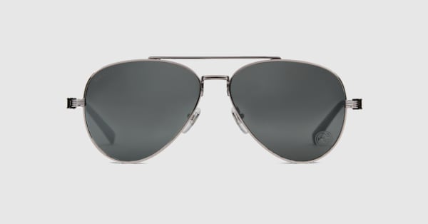 Aviator frame sunglasses in light ruthenium grey | GUCCI® US display picture 2