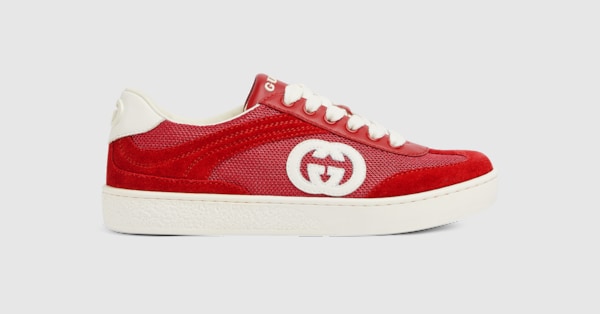 Children's Interlocking G sneaker in red suede | GUCCI® US