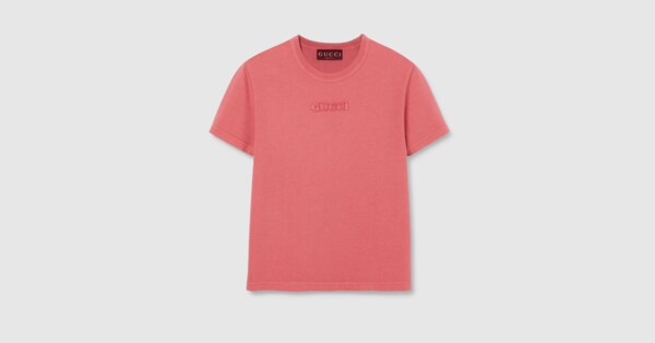 Embroidered cotton jersey T-shirt in pink | GUCCI® US