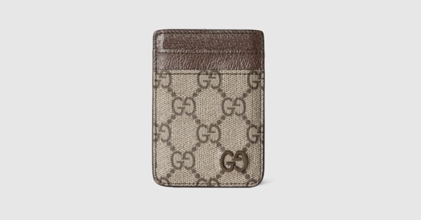 Brown trim magnetic card case in beige and dark brown Supreme