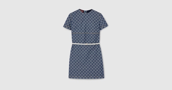 GG denim jacquard dress in blue | GUCCI® US