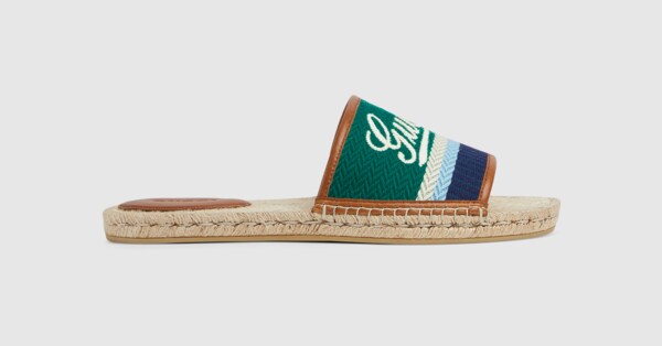 Men's espadrille with Gucci script in green and multicolor fabric | GUCCI®  NL