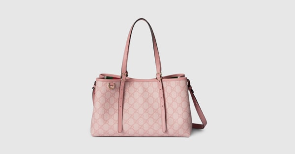 GG Emblem medium tote bag in light pink GG fabric | GUCCI® US