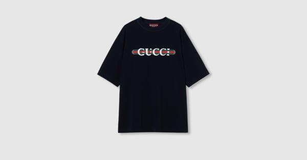 Cotton jersey T-shirt with print in dark blue | GUCCI® SG