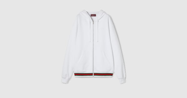 Cotton jersey sweatshirt with Web in white | GUCCI® US