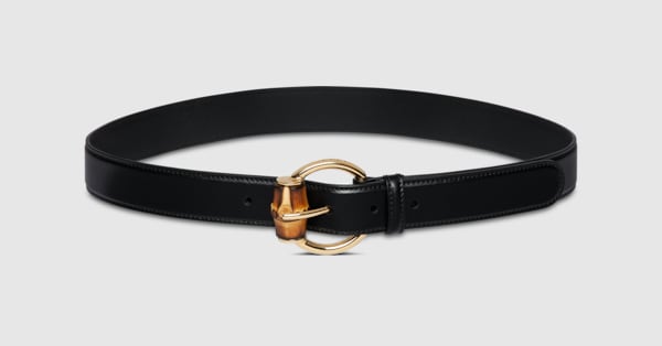 GUCCIバンブーベルトパンツ40 Belt with bamboo detail buckle in black leather | GUCCI® US
