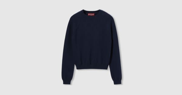 Cotton crewneck top with GG argyle in navy | GUCCI® US