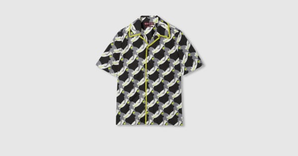 Printed light cotton poplin shirt in black and white | GUCCI® US Printed light cotton poplin shirt in black and white | GUCCI® US