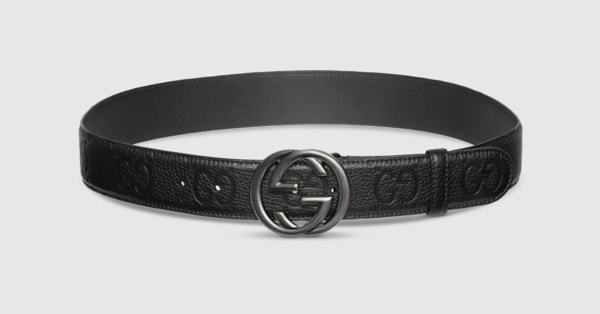 Reversible belt with Interlocking G buckle in black leather