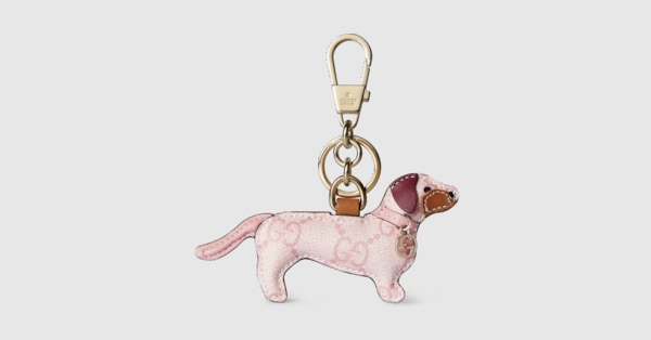Dog-shaped bag charm in light pink GG Supreme | GUCCI® US
