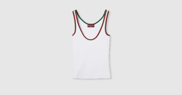 Cotton rib tank top with Web in white | GUCCI® AU