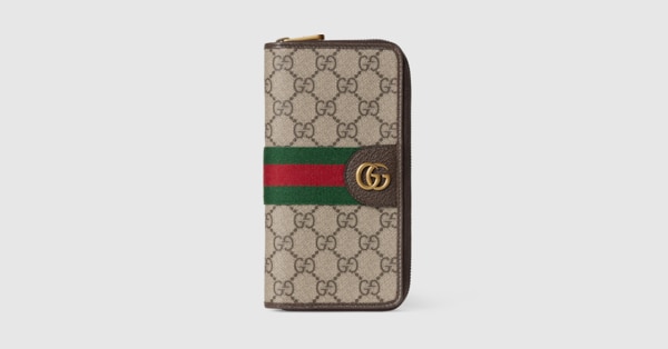 Ophidia zip around wallet in beige and dark brown fabric | GUCCI® US