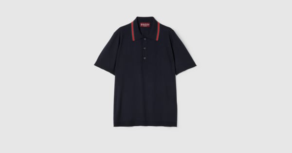 ウェブ ストライプ ウールニット ポロシャツ ・ダークブルー | GUCCI公式
