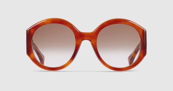 Round frame sunglasses in light brown tortoiseshell | GUCCI® US