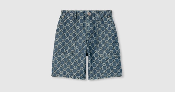 GUCCI GGパターン デニムショーツ Gucci レザートリムデニムバミューダショーツ