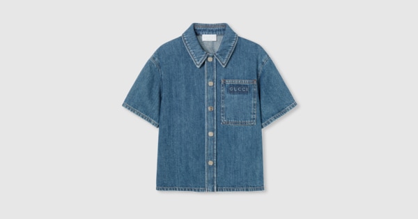 Tシャツ・カットソー GUCCI Embrodiered denim reversible shirt (766142XDC88 1180) 関税&送料込】Gucci Embrodiered Denim Reversible Shirt (GUCCI