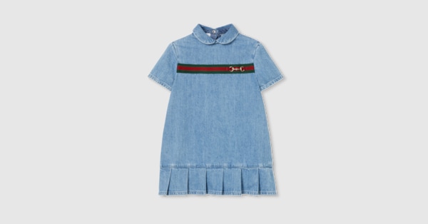 GUCCI Kids - Denim Dress With Web, Size 12 years, Blue, Ready-to-wear GUCCI Kids - Denim Dress With Web, Size 12 years, Blue, Ready-to-wear