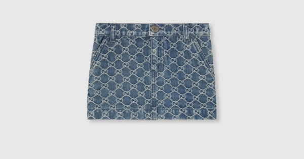 Children's GG denim skirt in blue and ivory | GUCCI® US