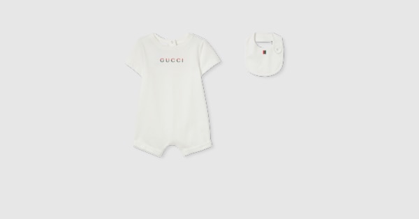 Baby cotton gift set with Gucci logo in pale blue cotton