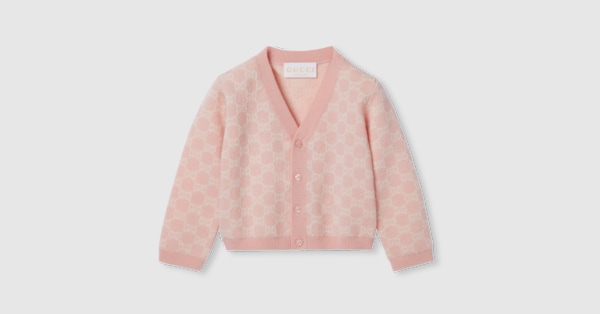 グッチ　カーディガン　キッズ Baby GG wool jacquard cardigan in light pink and white