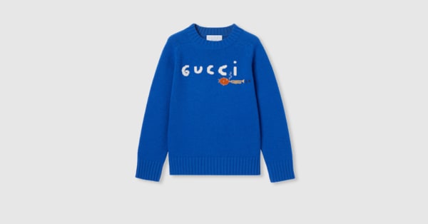 GUCCI  チルドレン　ニット　カーディガン　4Y Baby GG cotton cardigan in blue and ivory | GUCCI® US
