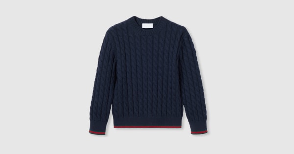 【GUCCI チルドレンズ】ウールセーター Children's wool sweater with Web in dark blue | GUCCI® CA