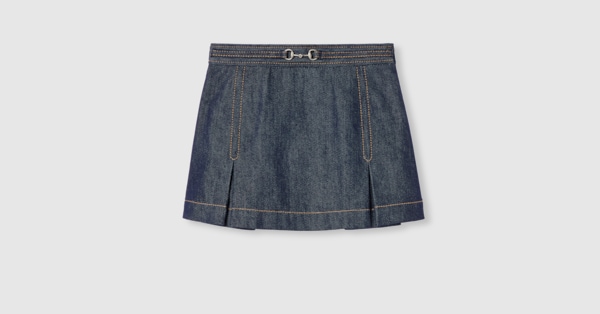 Children's denim skirt with Horsebit in dark blue | GUCCI® US