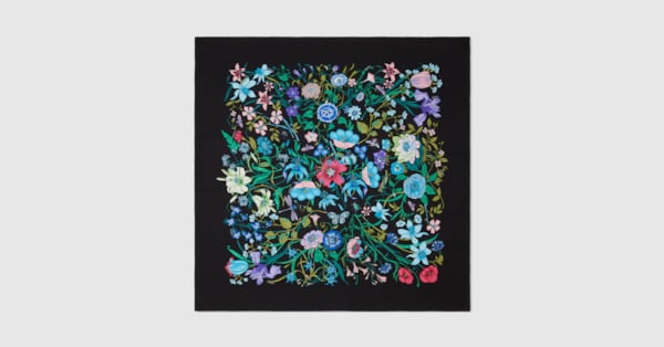 Gucci Flora print silk twill carré in black and multicolor