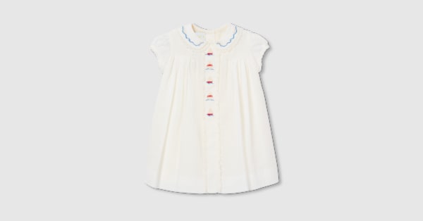 Baby cotton dress with embroidery in white | GUCCI® US