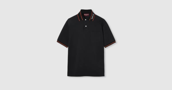 Cotton piquet polo shirt in black | GUCCI® US