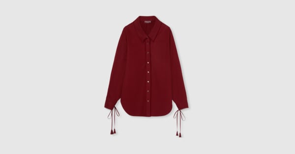 Cotton poplin shirt with tie in Rosso Ancora red | GUCCI® US